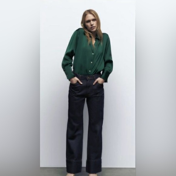 Zara Elegant Forest Green Women's Blouse, Size S - Picture 4 of 10